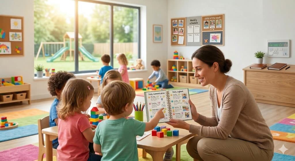 Children playing together in a bright daycare